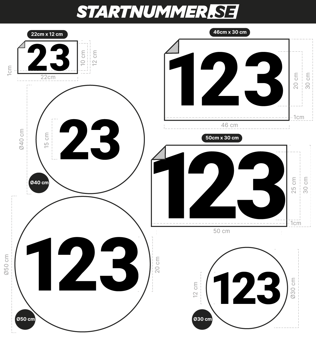 Startnummerkit cirkel (Siffra + Bakgrund)
