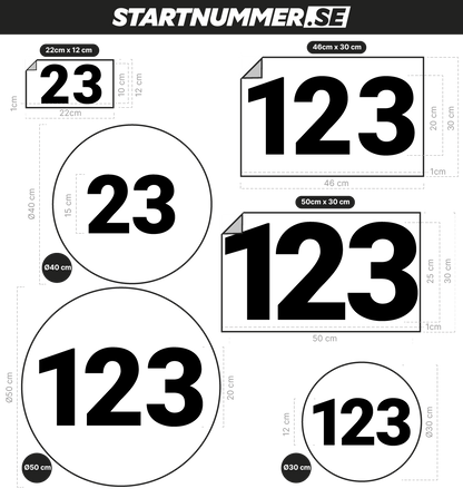 Startnummerkit cirkel (Siffra + Bakgrund)